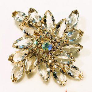 Juliana Gold Tone Marquise & AB Crystals Brooch